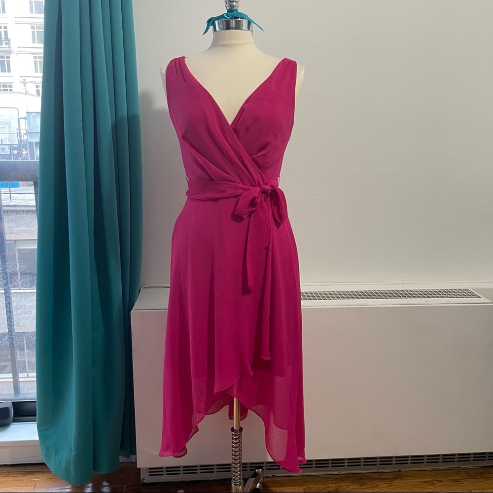 DKNY Pink V-Neck Wrap Dress Size 4 Chiffon Summer